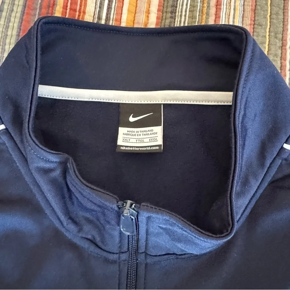 Nike Men's Navy Blue/White 2 piece tracksuit. Jacket 2XLT. Pants XLT sweatsuit